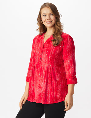 Roz & Ali Red Sequin Tie Dye Popover - Plus - 5