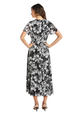High Low Black/Taupe Floral Mesh Wrap Dress - 2