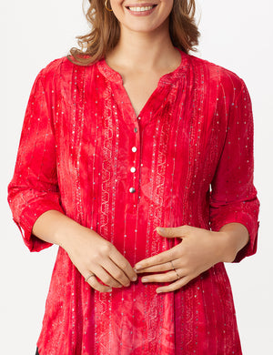 Roz & Ali Red Sequin Tie Dye Popover - Plus - 4