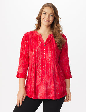 Roz & Ali Red Sequin Tie Dye Popover - Plus - 1