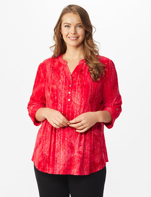 Roz & Ali Red Sequin Tie Dye Popover - Plus - 6