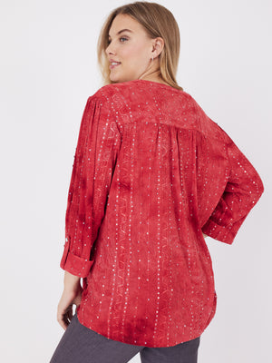 Roz & Ali Red Sequin Tie Dye Popover - Plus - 8