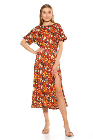Lana Draped Boatneck Neckline Bodice Midi Dress With Slit - 6