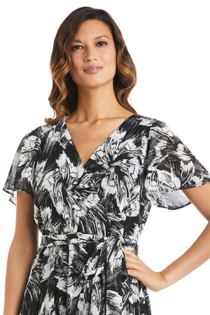 High Low Black/Taupe Floral Mesh Wrap Dress - 3