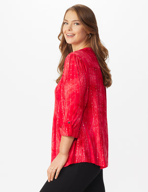 Roz & Ali Red Sequin Tie Dye Popover - Plus - 3