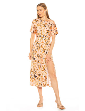 Lana Draped Boatneck Neckline Bodice Midi Dress With Slit - 40