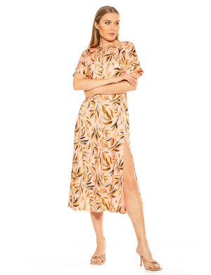 Lana Draped Boatneck Neckline Bodice Midi Dress With Slit - 44