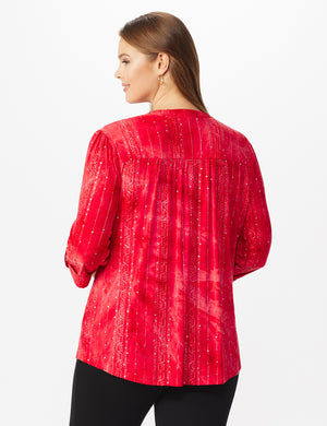 Roz & Ali Red Sequin Tie Dye Popover - Plus - 2