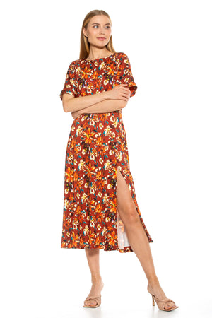 Lana Draped Boatneck Neckline Bodice Midi Dress With Slit - 8