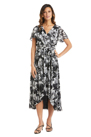 High Low Black/Taupe Floral Mesh Wrap Dress - 1