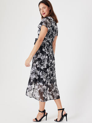 High Low Black/Taupe Floral Mesh Wrap Dress - 11
